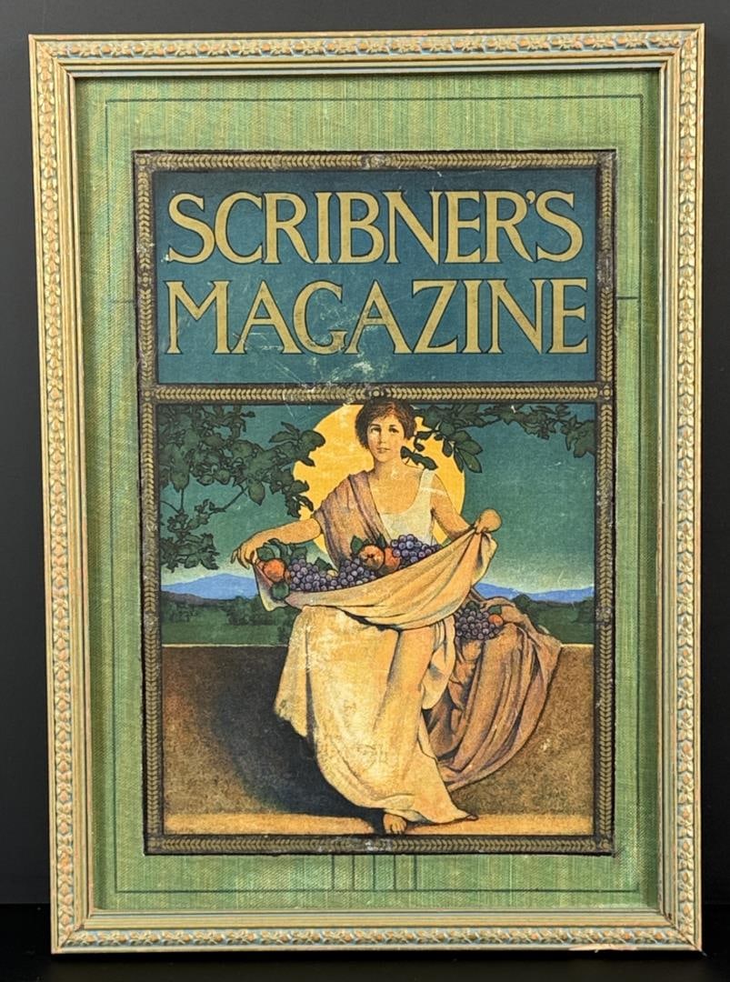 Scribner's Magazine Cover Maxfield Parrish Print: 7 7/8" by 11" framed.