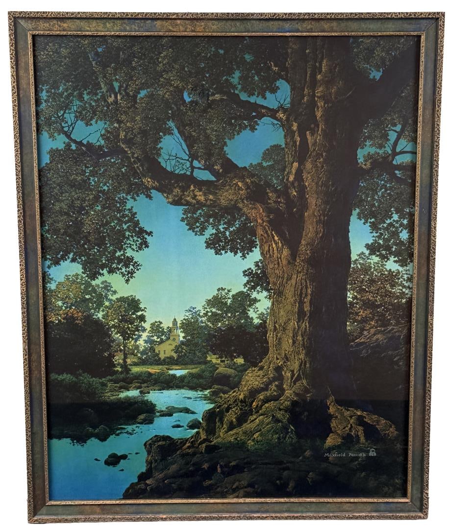 The Village Brook Maxfield Parrish Print: Brown & Bigelow. 19 1/2" by 24" framed.
