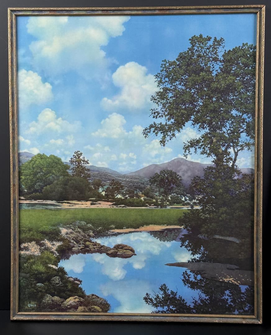 A Perfect Day Maxfield Parrish Print: 16 1/2" by 20 1/2" framed.