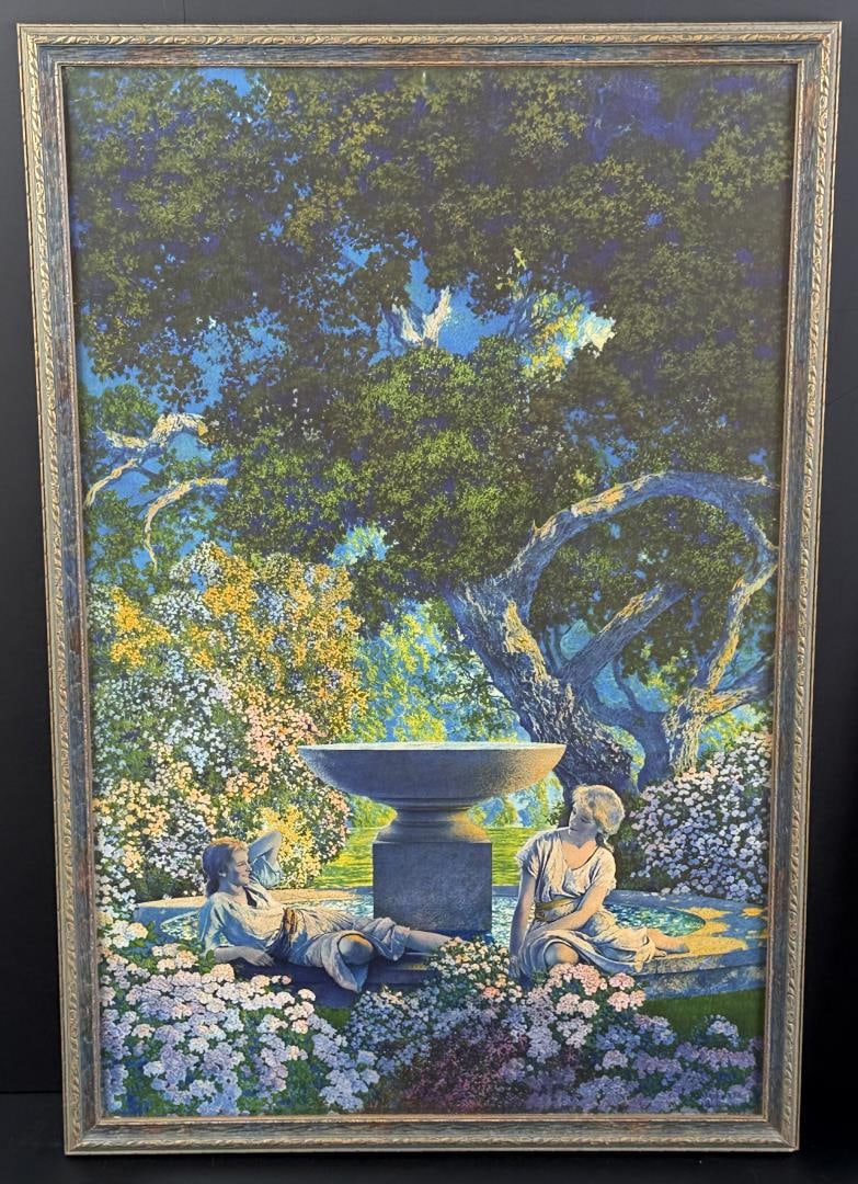 Reveries Maxfield Parrish Print: 15 1/2" by 23 1/2" framed.