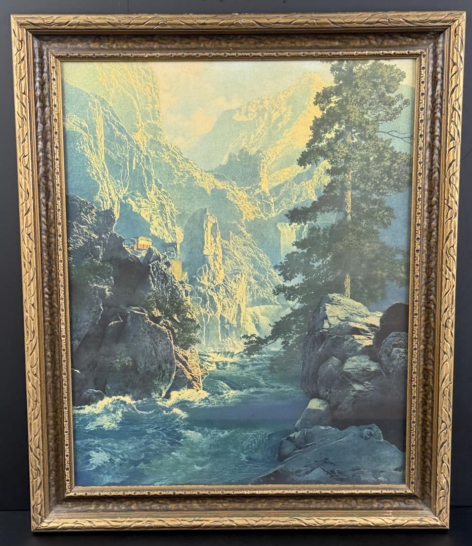 Sprit of Transporation Maxfield Parrish Print: 19 1/2" by 23 1/2" framed.