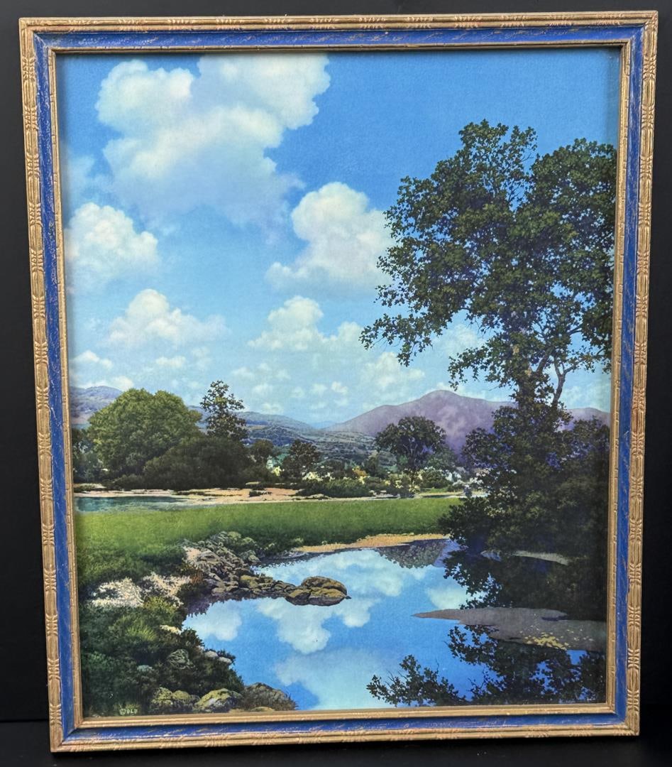 A Perfect Day Maxfield Parrish Print: 9 1/4" by 11" framed.