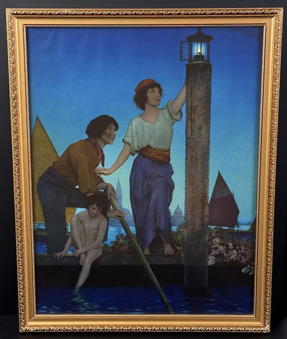 The Venetian Lamplighter Maxfield Parrish Print: 16" by 20" framed.