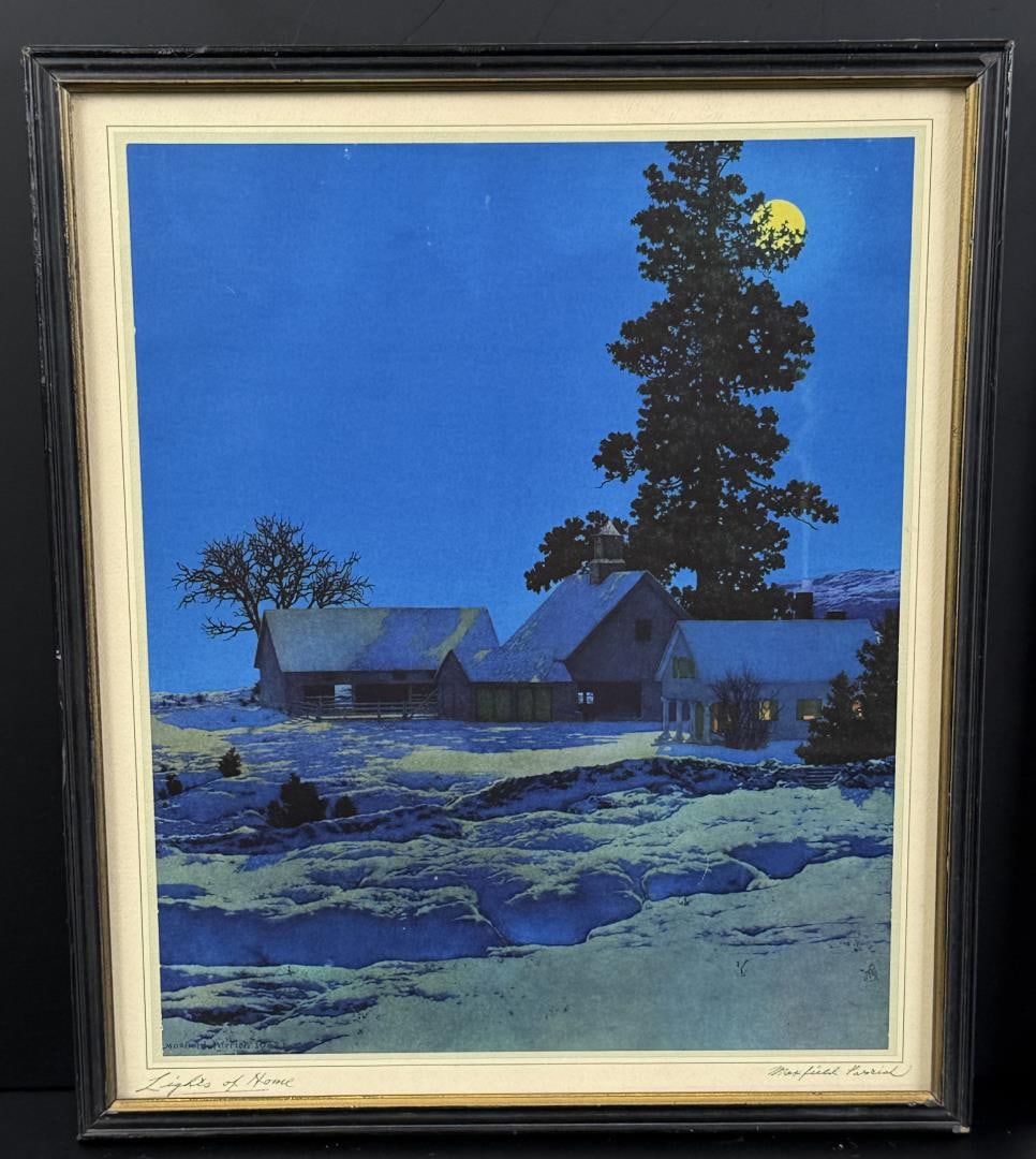 Lights of Home Maxfield Parrish Print: 10 3/4" by 12 3/4" framed.