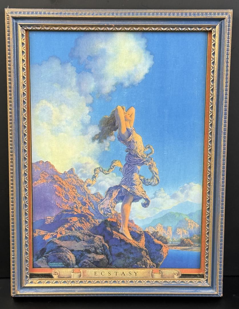 Ecstasy Maxfield Parrish Calendar Top: 8 1/4" by 11" framed.