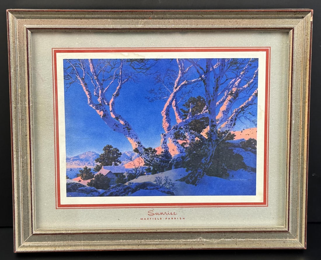 Sunrise Maxfield Parrish Print: 7" by 8 3/8" framed.