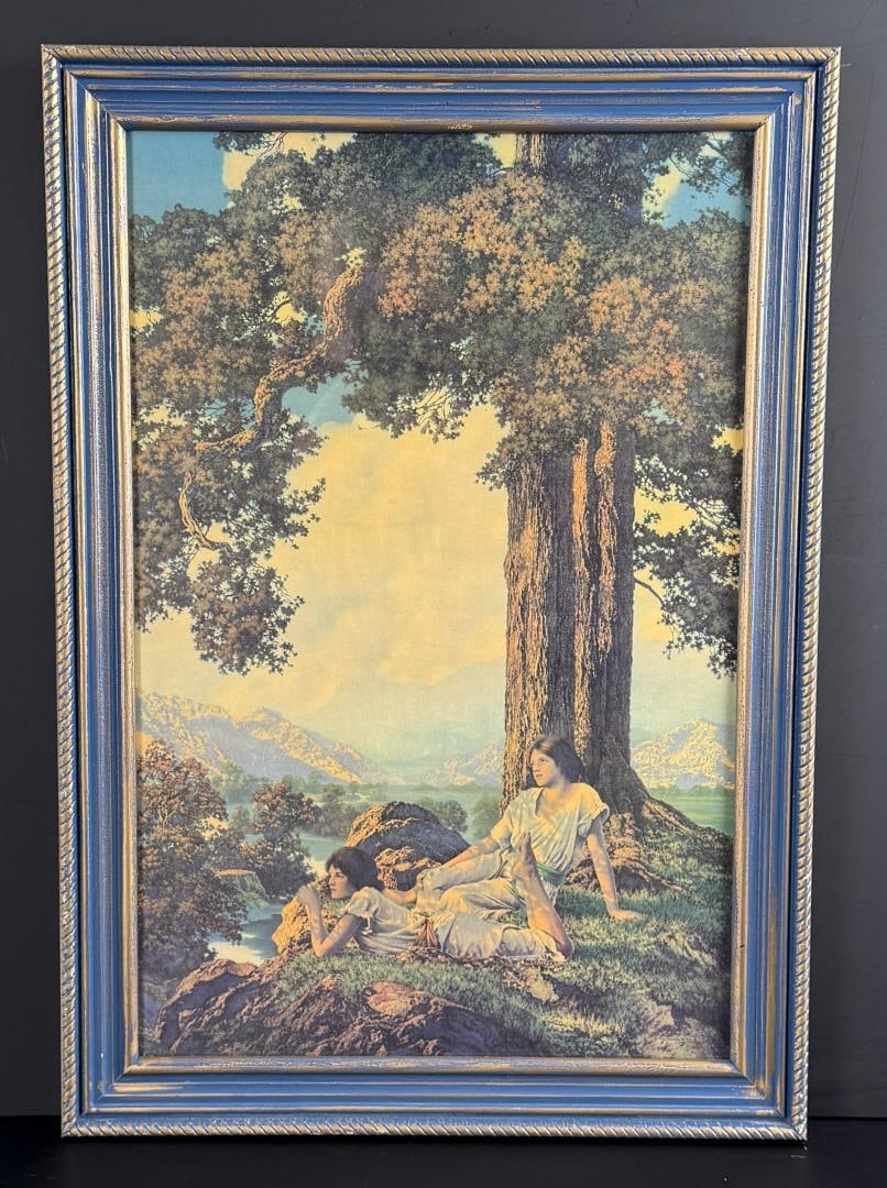 Hilltop Maxfield Parrish Print: 15" by 21 1/2" framed.