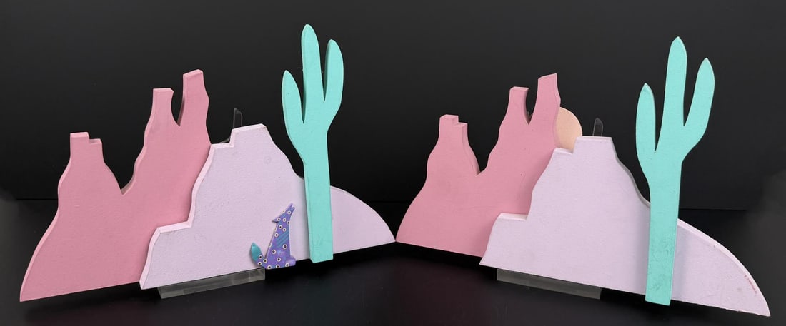 Santa Fe Pastel Howling Coyote and Cactus Folk Art (1 of 4)