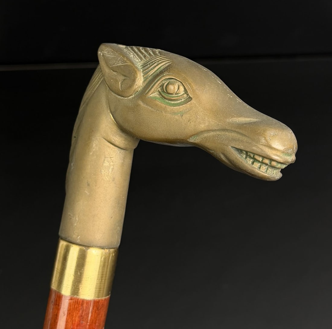 Brass Horse Head Collapsible Cane Walking Stick: 36" long.