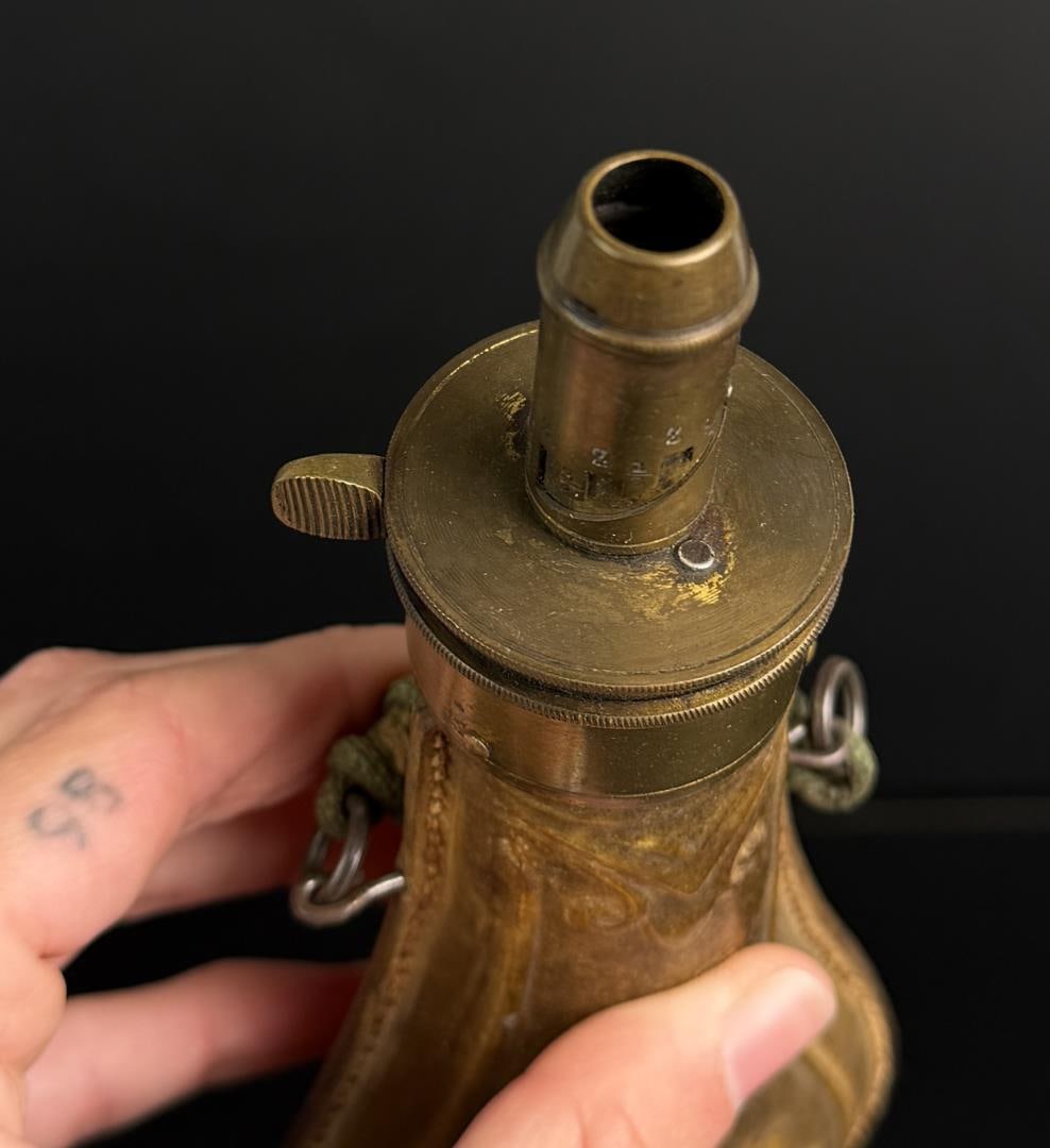 Leather Covered Shell Pattern Powder Flask - 2