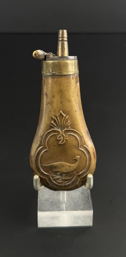 Civil War Pheasant Brass Pocket Powder Flask (1 of 3)