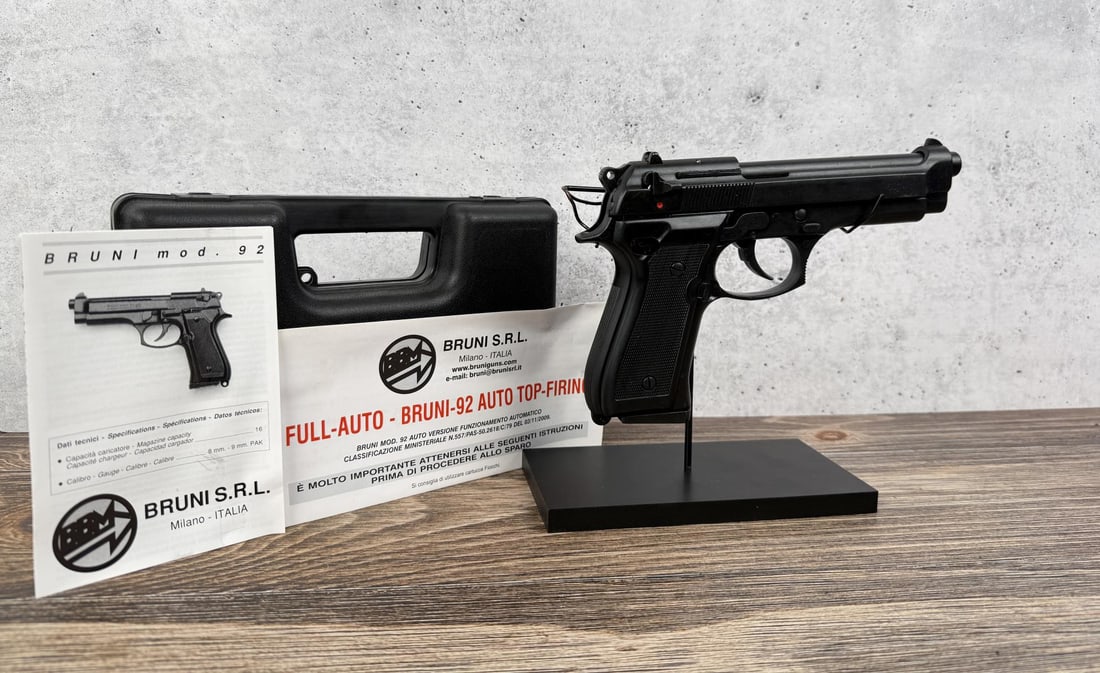 Bruni 92 Blank Firing Beretta 8mm Pistol: US Sales only, We can not ship this model gun to the following US States: CALIFORNIA, COLORADO, Connecticut, Delaware, Washington DC, Illinois, Hawaii, Kansas, Maryland, Massachusetts, Minnesota, Penn