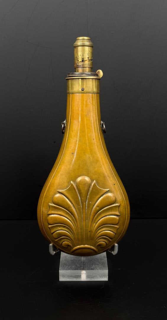 James Dixon & Sons Brass Powder Flask: 10" long.