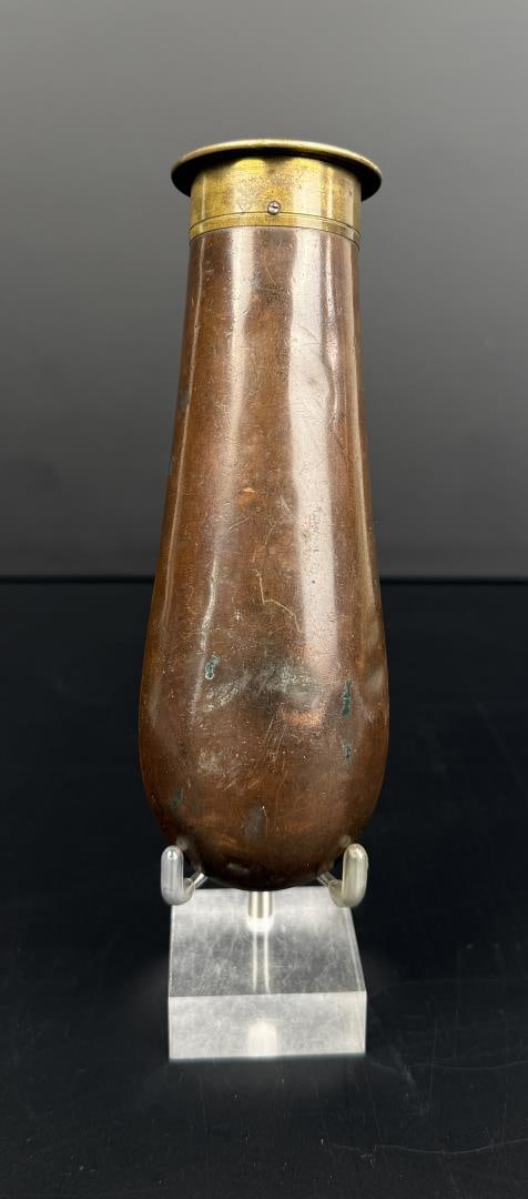 James Dixon & Sons Brass Bag Powder Flask: As used with the Colt 1851 Navy. 5 3/4" long, no tip.