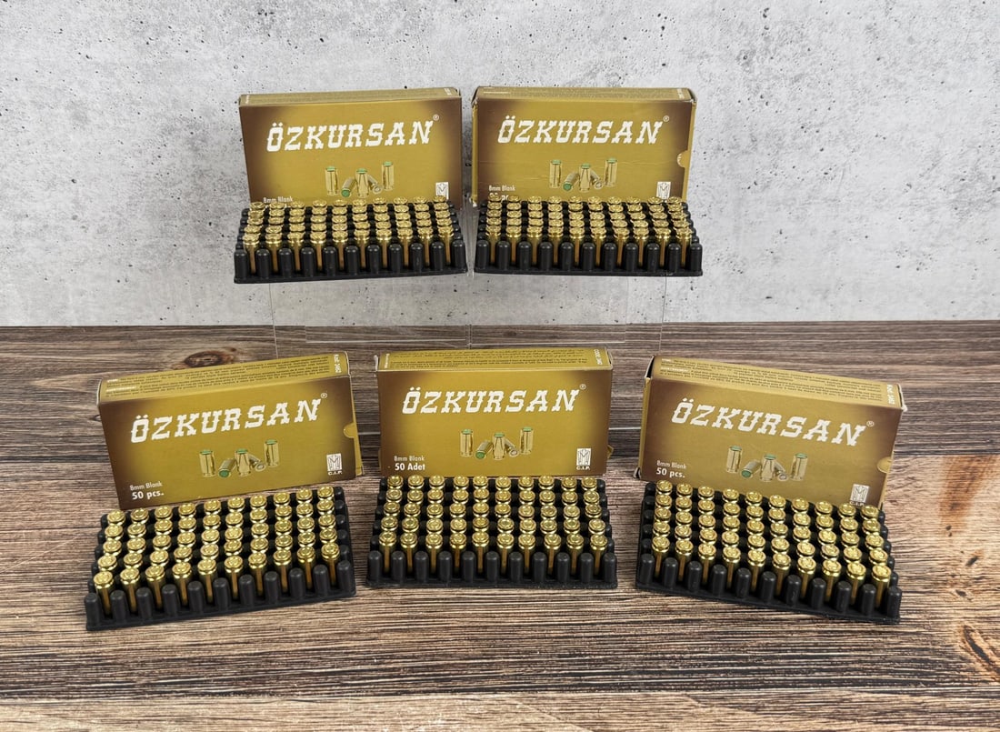 Ozkursan 8mm Blank Pistol Ammo: 250 rounds total. California and New York Shipments requires this lot to be sent to an FFL Dealer