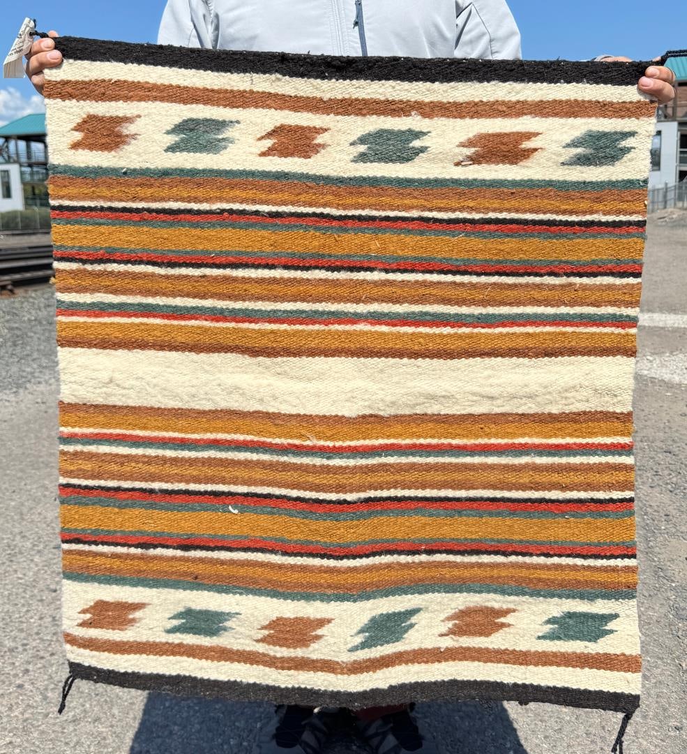 Navajo Indian Saddle Blanket Banded Rug: 30" by 32"
