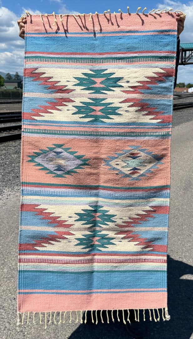 Zapotec Mexico Indian Pattern Southwest Rug: 29" by 57 1/2"