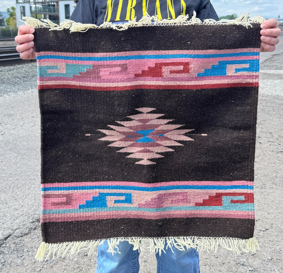 Zapotec Mexico Indian Pattern Southwest Rug: 23" by 23"