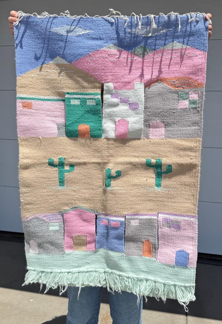 Southwest Mexico Pueblo Hand Woven Tapestry: 27" by 41 1/2"