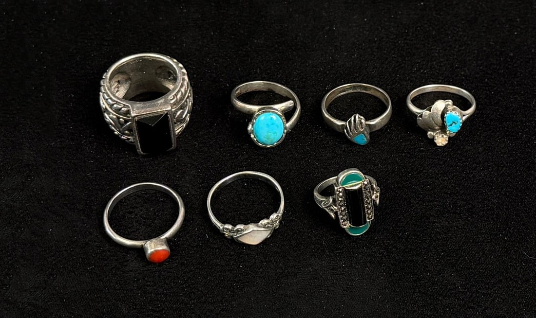 Collection of Sterling Silver Rings: 34.20 grams.