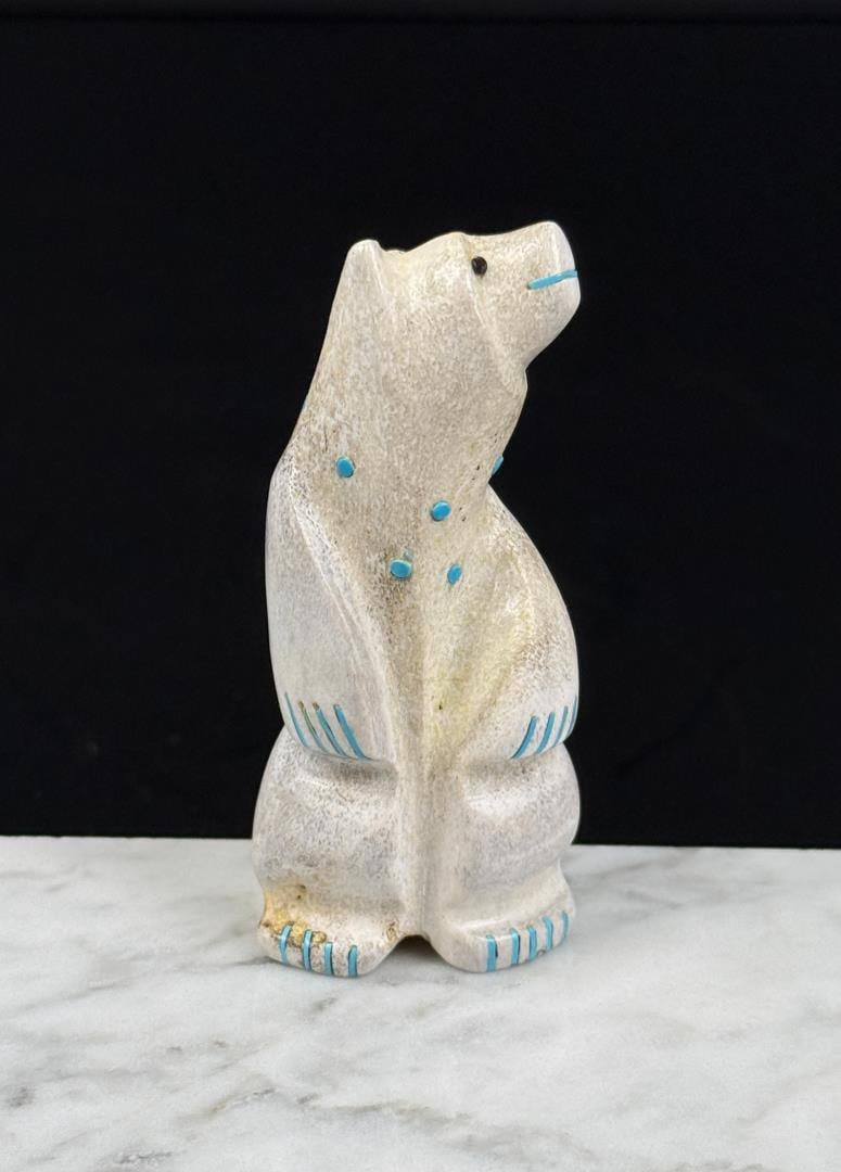 Claudia Peina Zuni Carved Antler Bear Fetish: 2 3/4" tall, 1" diameter.