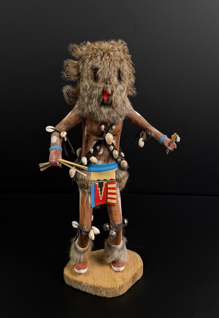 Owl Hopi Indian Kachina Doll: 16 1/2" by 8 3/4" by 5 5/8". Kachina dolls are extremely delicate, with fragile appendages, paint, and construction that are highly susceptible to damage during handling and transit. While we will