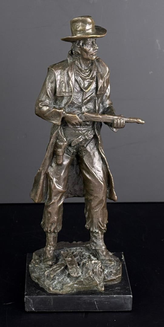 Cowboy Gunfighter Bronze: Unsigned. 11 3/4" by 5" by 4 1/2".
