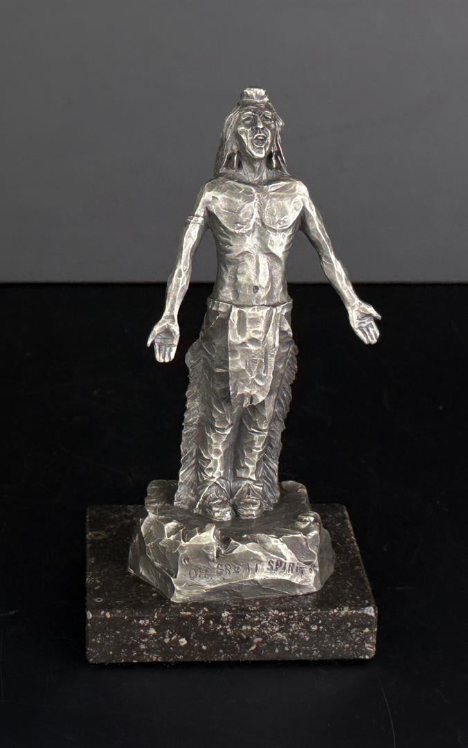 Oh Great Spirit Hudson Pewter Sculpture: Philip Kraczkowski. 7 1/8" by 3 3/4" by 3".