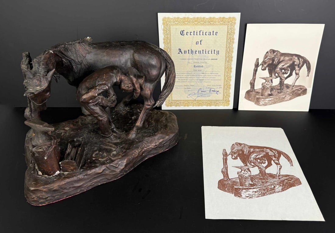 Jim Pasma First Shoes Wax Model: Original Wax Model bronze was produced from. 14 1/4" by 10 1/4" by 8 7/8". Jim Pasma (1933 - 1999) was active/lived in Montana. Jim Pasma is known for Sculpture. Jim Pasma was known best for his polit