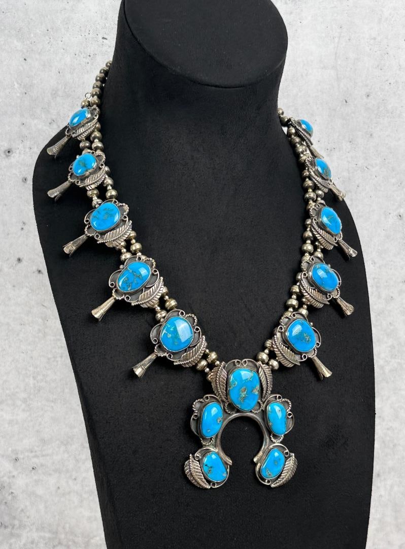 Navajo Sterling Turquoise Squash Blossom Necklace (1 of 8)