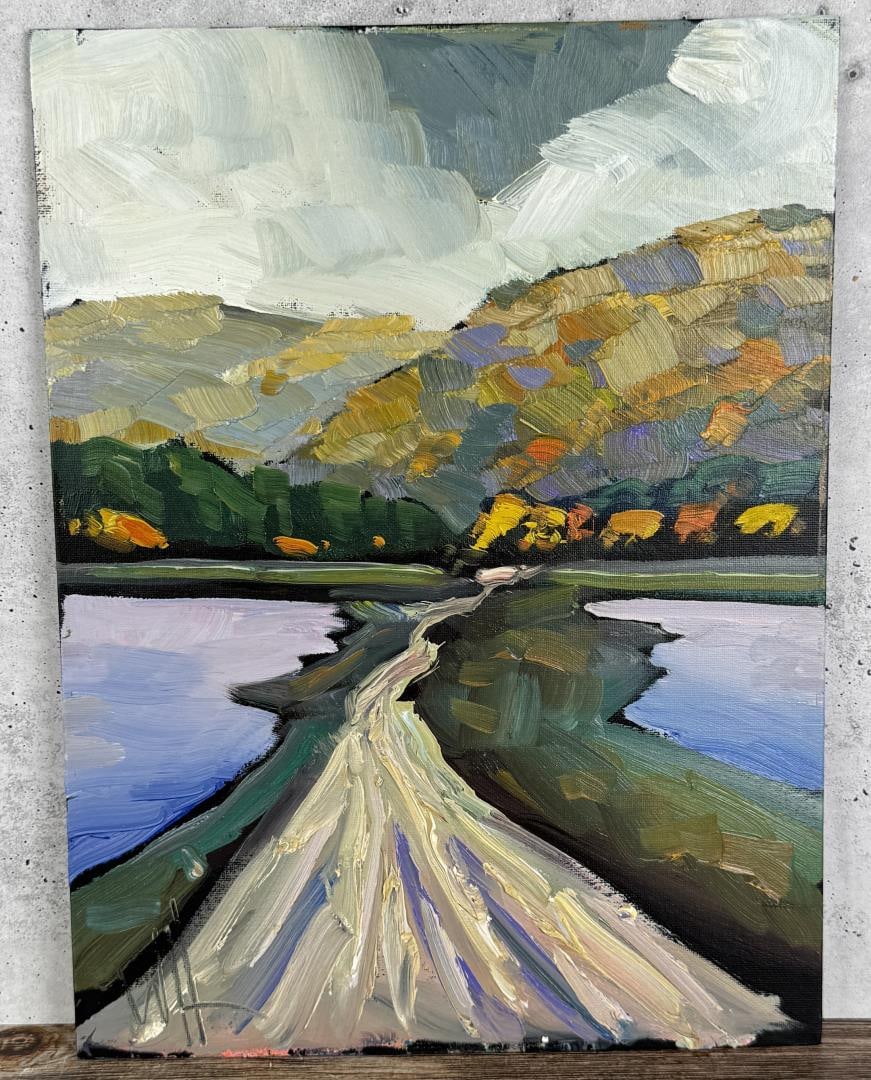 William Hawkins The Path Across Oil Painting: Title is The Path Across. 12" by 16" unframed. Oil on board. William Hawkins (Born 1962) is active/lives in Arizona. Wm. Hawkins is known for his colorful and stylized impressionist oil paintings. His