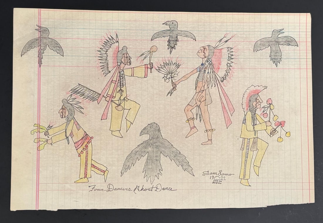 Sam Lomo Ghost Dance Ledger Art Painting (1 of 4)