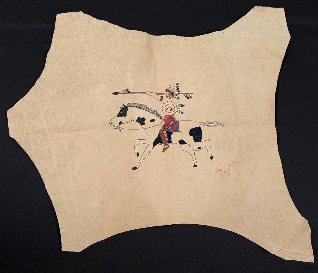 John Eagleshield Sioux Ledger Art Painted Hide (1 of 5)