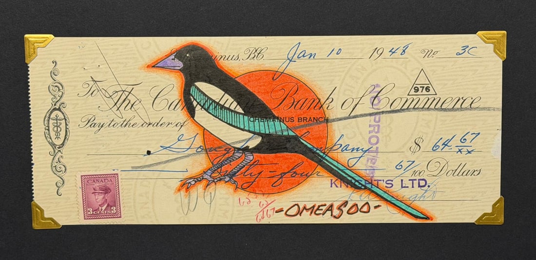 Lyle Omeasoo Blackfeet Montana Ledger Painting: Title is Evening Magpie. Measures 3 3/8" by 8 3/8". Lyle Omeasoo, was born on the Blackfeet Reservation in Montana. He is of the Blackfeet and Cree tribes. His children inspire him to paint and to be 