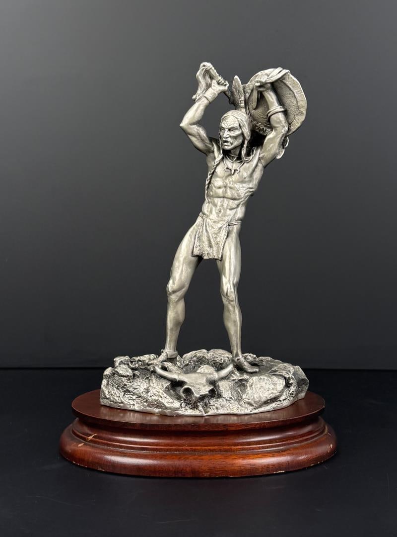 La Rocca Indian Warrior Chilmark Pewter Indian: 8 7/8" by 6 1/2" by 5"