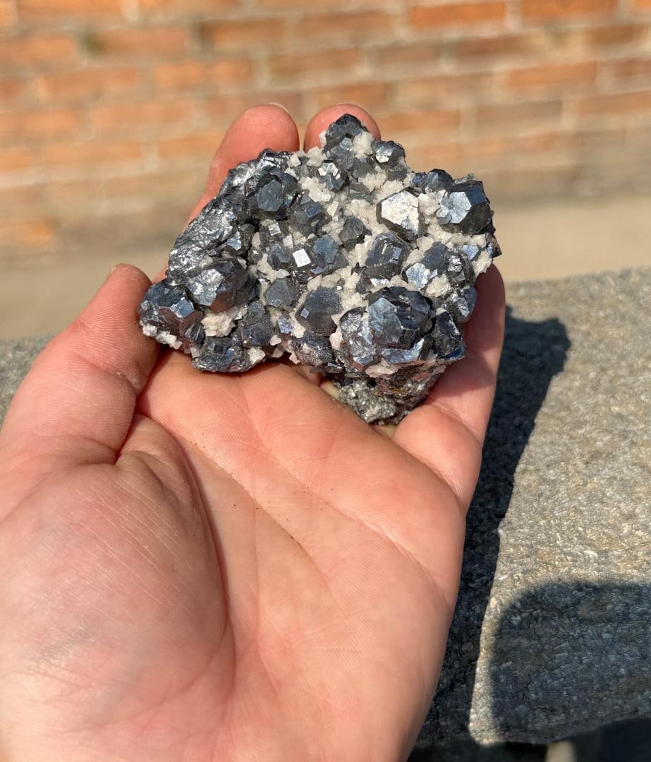 Butte Montana Cubic Galena on Calcite Specimen: 2 1/4" by 2 1/4" by 1 5/8". 237 grams.
