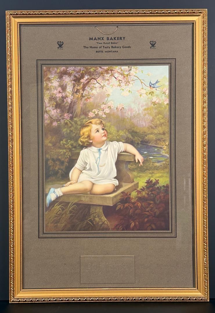 1934 Manx Bakery Butte Montana Calendar: 16" by 24" framed. National Recovery Administration.