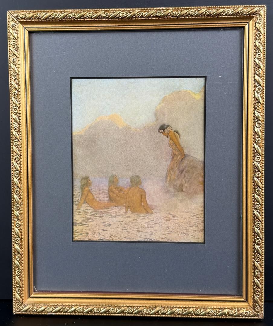 Maxfield Parrish Proserpina & the Sea Nymphs Print: Title is Proserpina and the Sea Nymphs. 5" by 6" unframed, 9" by 11" framed.