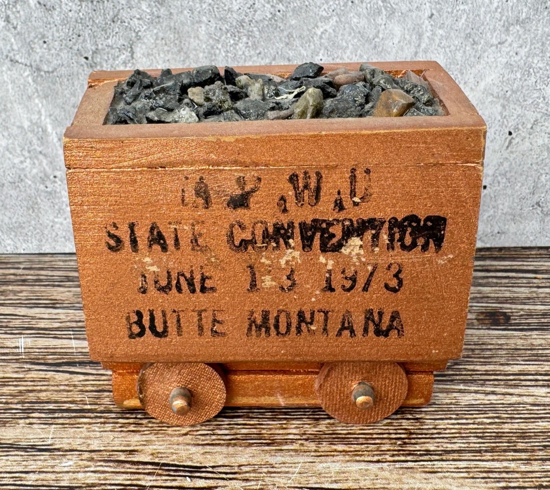 State Convention Butte Montana Souvenir Mine Cart: 1 3/4" by 2 7/8" by 3".