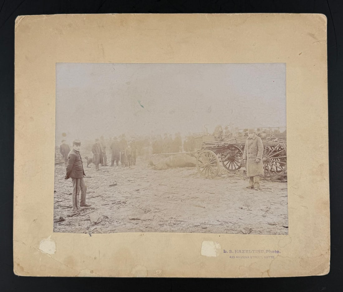 Butte Montana Disaster of 1895 Photo: 9 7/8" by 11 7/8". Photo by Hazeltine's Studio. On January 15, 1895, a fire in Butte, Montana?s warehouse district ignited illegally stored dynamite, causing a series of massive explosions. The