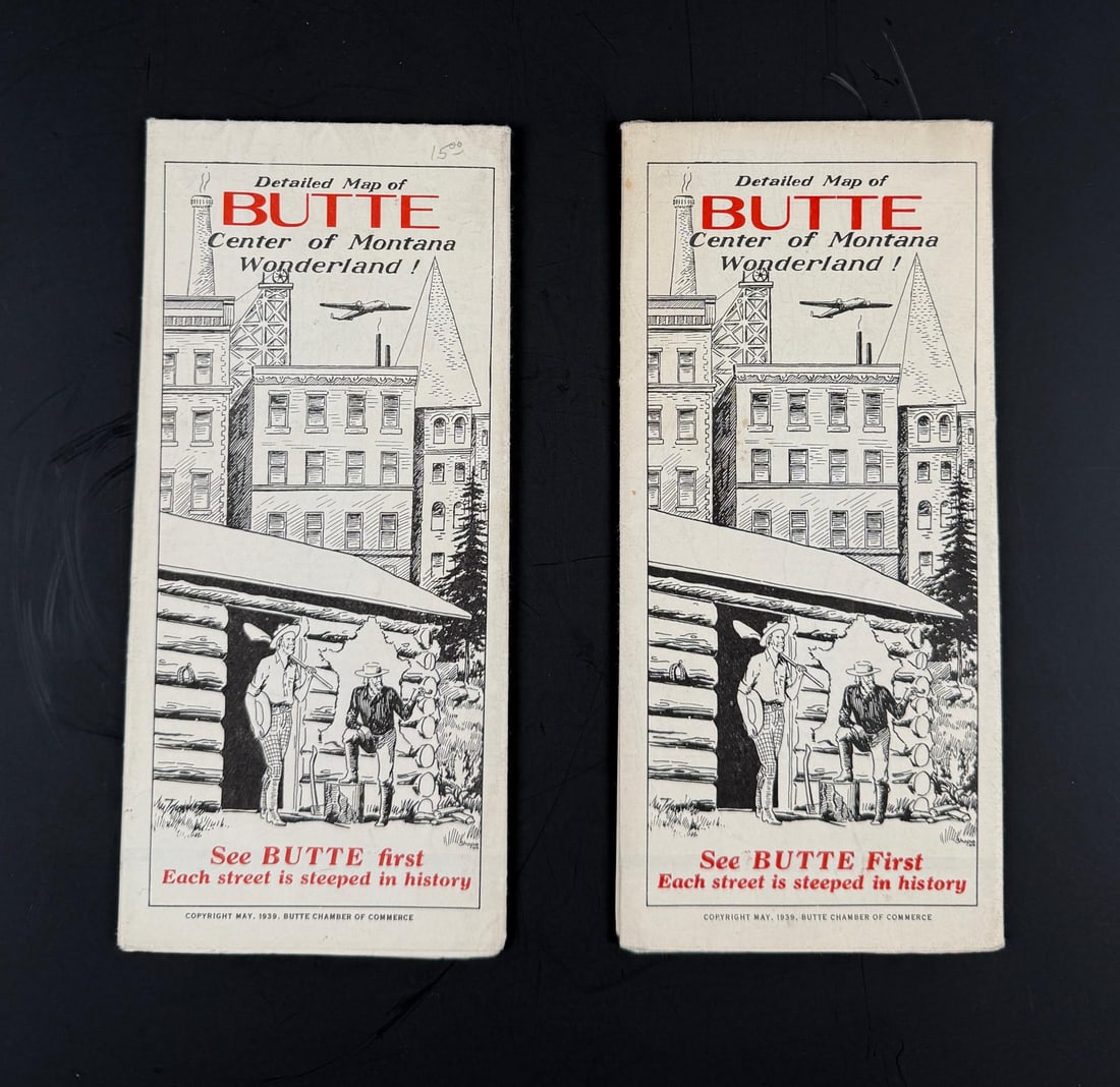 Pair of 1939 Detailed Butte Montana Maps: Includes a map with Bus Line Routes and a Butte Carriage Works Billhead.