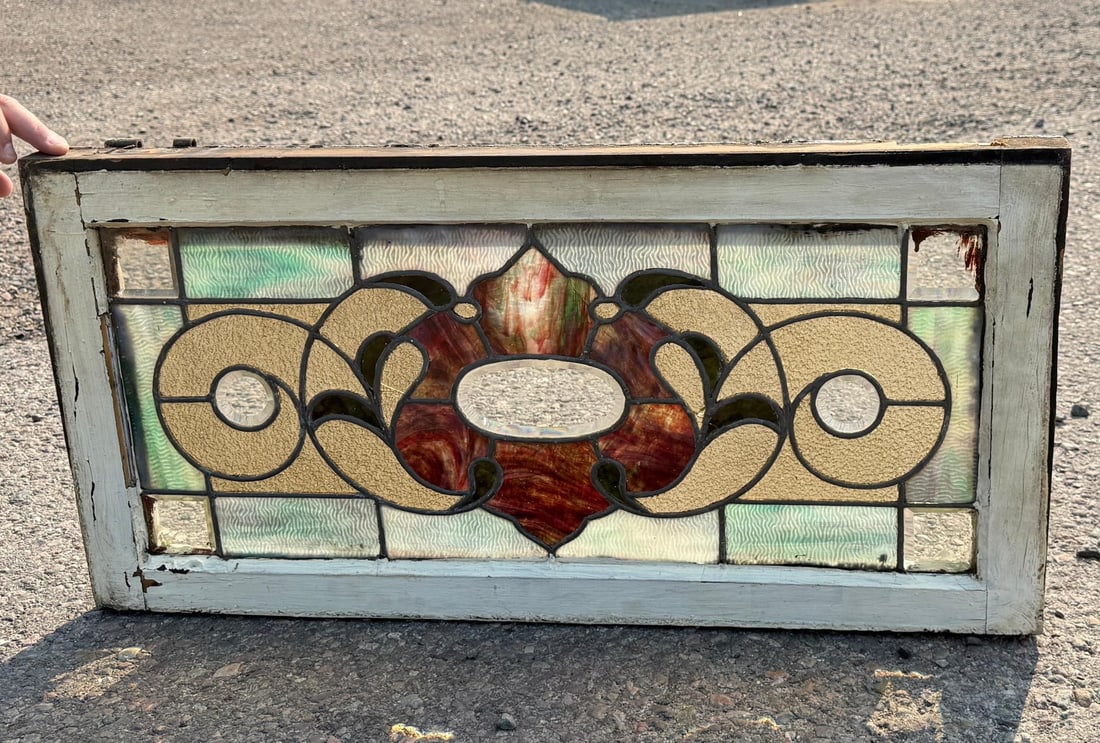 Antique Butte Montana Stained Glass Window: 32" by 16".