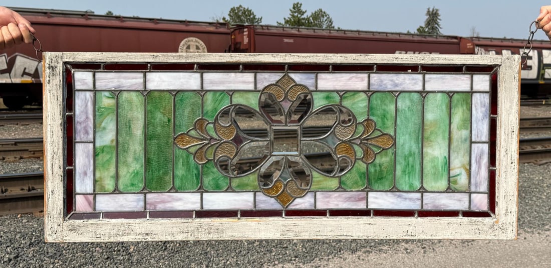 Antique Butte Montana Stained Glass Window: 19" by 47".