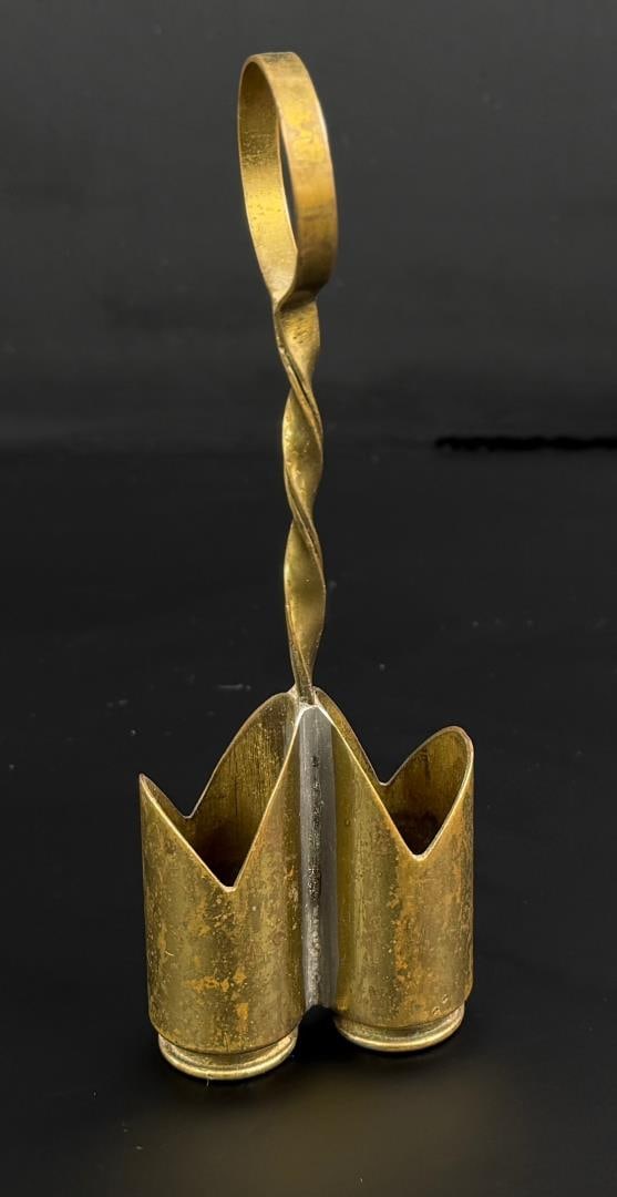 WW2 Trench Art Brass Double Toothpick Holder: 6" tall. 1944 20mm Cartridges