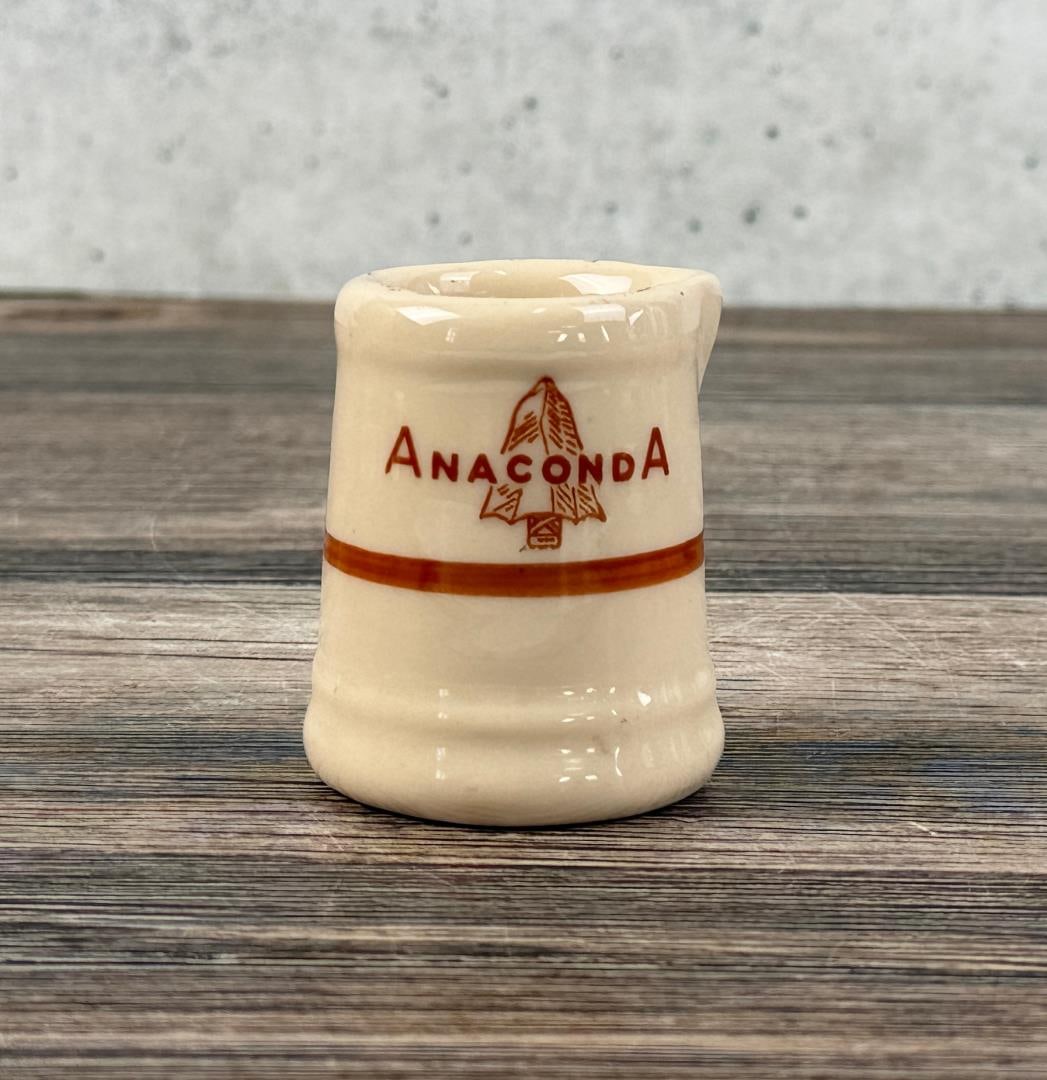 Montana Hotel Anaconda Montana Dining Creamer: 2 1/8" by 1 7/8" by 1 7/8". The grand opening of the Montana Hotel in Anaconda on July 1, 1889 was praised loudly by the Butte Miner, which reported a thousand guests at the reception, banquet, and ba