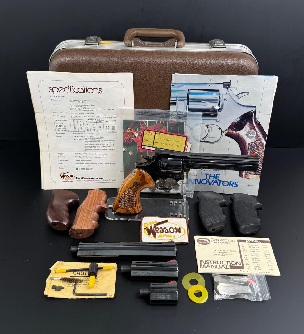 Dan Wesson Model 15 Revolver Set: Currently fitted with a 6" barrel. All sleeves have barrels, comes with lots of extras. Requires FFL Transfer. C&R not accepted.