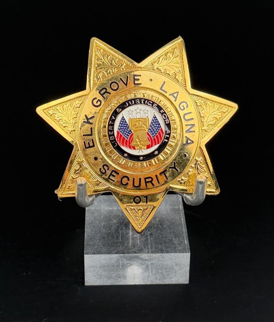 Elk Grove Laguna California Security Badge: Blackington. 2 3/4" diameter.