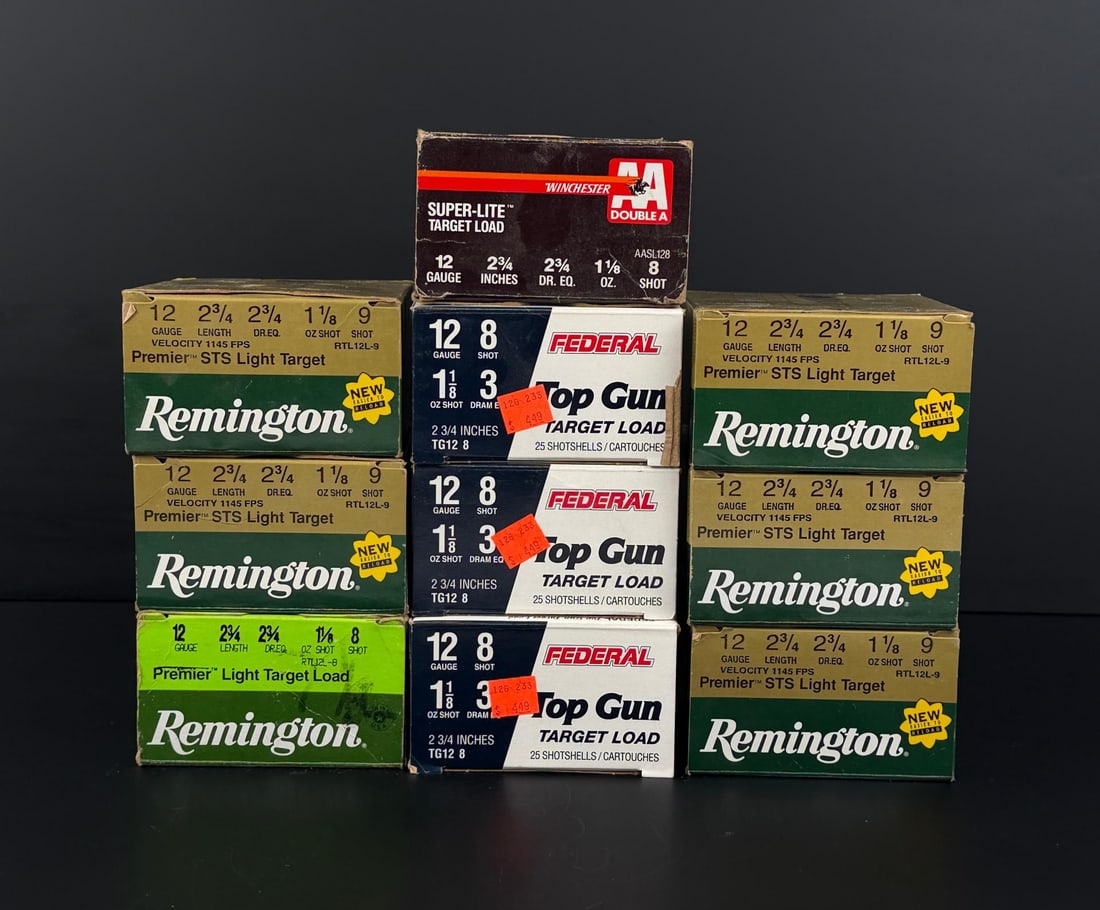 Collection of 12ga Shotgun Shells: 35 Winchester, 214 Remington. California and New York Shipments requires this lot to be sent to an FFL Dealer.