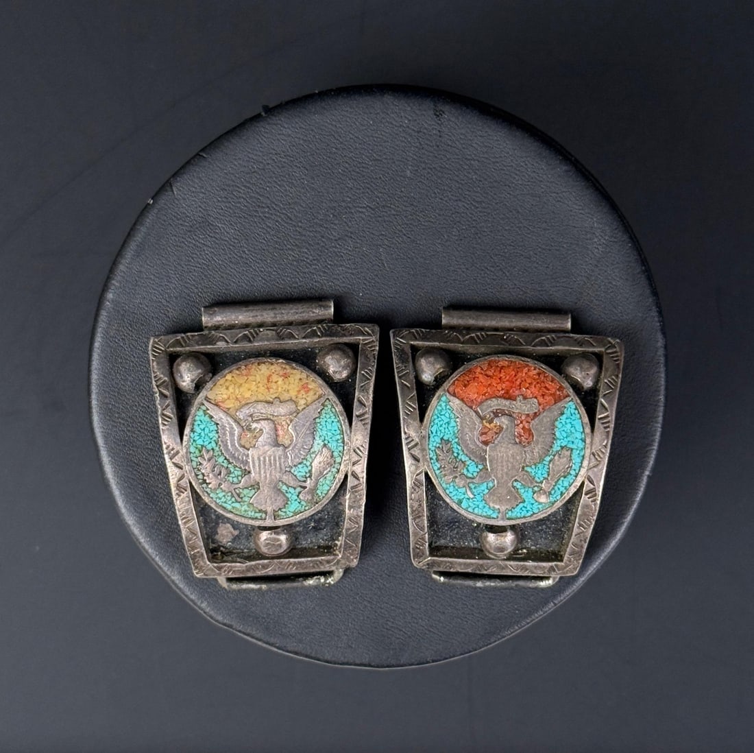 Navajo Sterling Silver Inlaid Watch Band Tips: 41 grams.