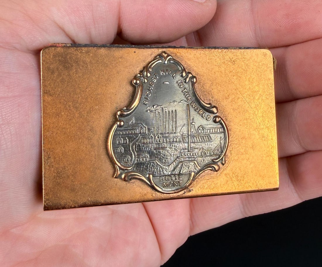 Butte Montana Copper Matchbox Cover: Showing the smelter.